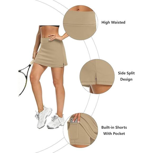 NWT New LouKeith Womens Large Khaki High Waist Activewear Workout Skort - Picture 3 of 6